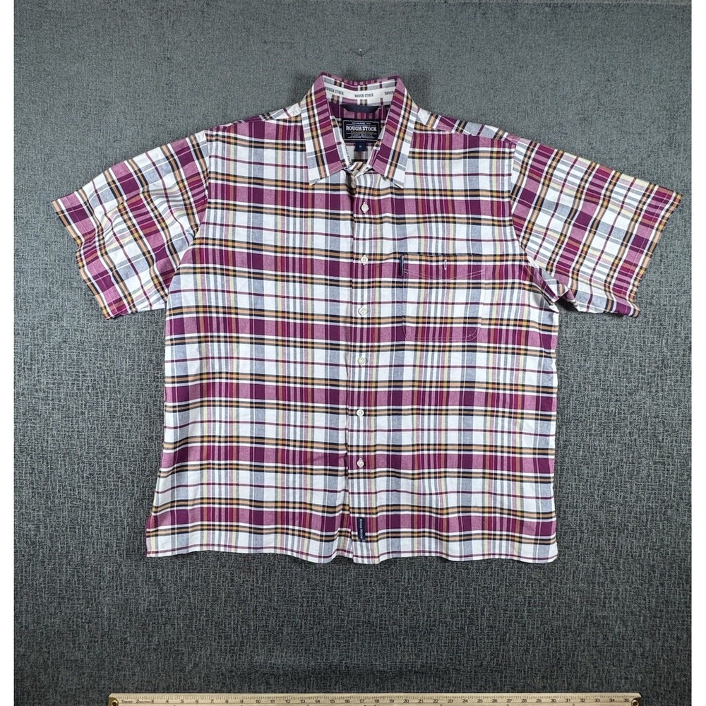 ROUGHSTOCK Panhandle Slim Plaid Shirt Men's XL Short Sleeve Western Pink Yellow